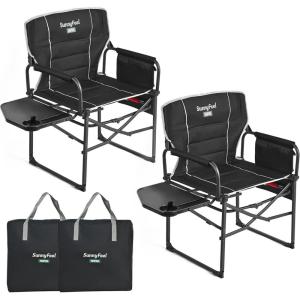 image:imageSUNNYFEEL Camping Directors Chair Heavy DutyOversized Portable Folding Chair with Side Table Pocket for Beach FishingTripPicnicLawnConcert Outdoor Foldable Camp ChairsPadded Black2set