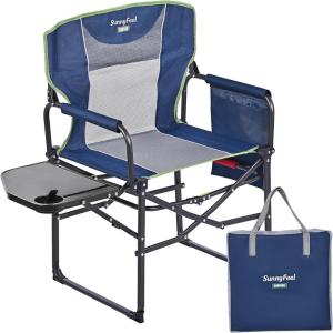 image:imageSUNNYFEEL Camping Directors Chair Heavy DutyOversized Portable Folding Chair with Side Table Pocket for Beach FishingTripPicnicLawnConcert Outdoor Foldable Camp ChairsNavy Blue