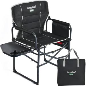 image:imageSUNNYFEEL Camping Directors Chair Heavy DutyOversized Portable Folding Chair with Side Table Pocket for Beach FishingTripPicnicLawnConcert Outdoor Foldable Camp ChairsPadded Black