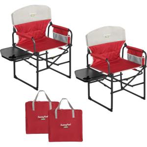 image:imageSUNNYFEEL Camping Directors Chair Heavy DutyOversized Portable Folding Chair with Side Table Pocket for Beach FishingTripPicnicLawnConcert Outdoor Foldable Camp ChairsPadded Red2set