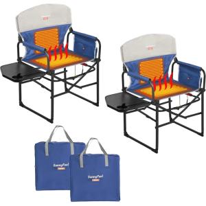 image:imageSUNNYFEEL Camping Directors Chair Heavy DutyOversized Portable Folding Chair with Side Table Pocket for Beach FishingTripPicnicLawnConcert Outdoor Foldable Camp ChairsHeated Blue2set