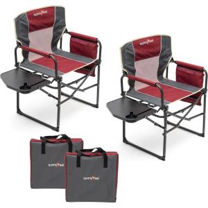 image:imageSUNNYFEEL Camping Directors Chair Heavy DutyOversized Portable Folding Chair with Side Table Pocket for Beach FishingTripPicnicLawnConcert Outdoor Foldable Camp ChairsRed2set