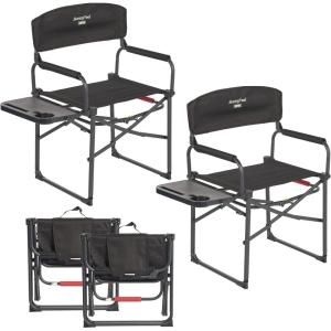 image:imageSUNNYFEEL Camping Directors Chair Heavy DutyOversized Portable Folding Chair with Side Table Pocket for Beach FishingTripPicnicLawnConcert Outdoor Foldable Camp ChairsNew Black2set