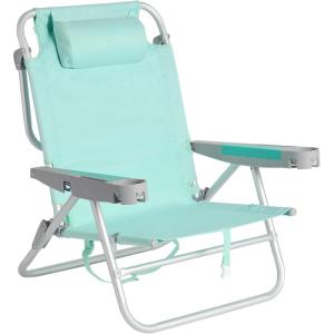 image:imageSUNNYFEEL Extra Wide 28 Low Beach Chair 5 Position Lay Flat XL Oversized Portable Folding Camping Chairs with Cup Holder for OutdoorTrip Lightweight Foldable Backpack Beach Chair for AdultsTeal