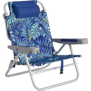 image:imageSUNNYFEEL Extra Wide 28 Low Beach Chair 5 Position Lay Flat XL Oversized Portable Folding Camping Chairs with Cup Holder for OutdoorTrip Lightweight Foldable Backpack Beach Chair for AdultsRainforest