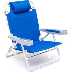 image:imageSUNNYFEEL Extra Wide 28 Low Beach Chair 5 Position Lay Flat XL Oversized Portable Folding Camping Chairs with Cup Holder for OutdoorTrip Lightweight Foldable Backpack Beach Chair for AdultsNavy Blue
