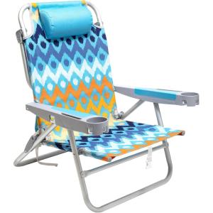 image:imageSUNNYFEEL Extra Wide 28 Low Beach Chair 5 Position Lay Flat XL Oversized Portable Folding Camping Chairs with Cup Holder for OutdoorTrip Lightweight Foldable Backpack Beach Chair for AdultsBlue Wave