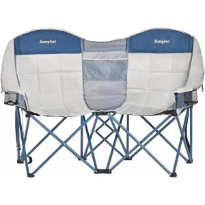 image:imageSUNNYFEEL Folding Double Camping Chair Oversized Loveseat Chair Heavy Duty PortableFoldable Lawn Chair with Storage for OutsideOutdoorTravelPicnic Fold Up Camp Chairs for Adults 2 PeopleGreyblue