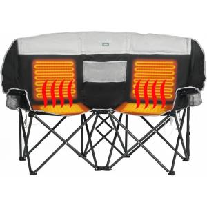 image:imageSUNNYFEEL Heated Double Camping Chair Oversized Folding Loveseat Chair Heavy Duty PortableFoldable Lawn Chair for BeachOutdoorTravelPicnic Fold Up Camp Chairs for Adults 2 PeopleBlack1