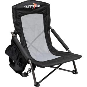 image:imageSUNNYFEEL Low Folding Beach Chair for Adults Portable Lightweight Sling Beach Camping Chairs with Cup Holder ArmrestFoldable Camp Lawn Chair for Outdoor Sand Concert Travel Sport Events300LBSBlack