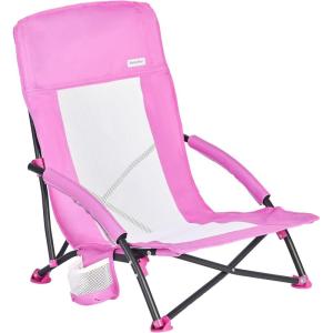 image:imageSUNNYFEEL Low Folding Beach Chair for Adults Portable Lightweight Sling Beach Camping Chairs with Cup Holder ArmrestFoldable Camp Lawn Chair for Outdoor Sand Concert Travel Sport Events300LBSLight Pink