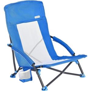 image:imageSUNNYFEEL Low Folding Beach Chair for Adults Portable Lightweight Sling Beach Camping Chairs with Cup Holder ArmrestFoldable Camp Lawn Chair for Outdoor Sand Concert Travel Sport Events300LBSOcean Blue