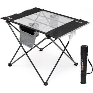 image:imageSUNNYFEEL Outdoor Folding Table  Lightweight Mesh Compact Camping Table Roll Up Top 2 People Portable Camp Tables with Carry Bag for PicnicCookingBeachTravelBBQMeshblack1set