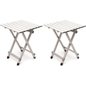 image:imageSUNNYFEEL Outdoor Folding Table  Lightweight Mesh Compact Camping Table Roll Up Top 2 People Portable Camp Tables with Carry Bag for PicnicCookingBeachTravelBBQGrey2set