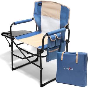 image:imageSUNNYFEEL Oversized Camping Directors Chair Portable Folding Lawn Chairs for Adults Heavy Duty with Side TablePocket for Beach FishingPicnicConcertTailgatingOutdoor Foldable Camp ChairKhaki