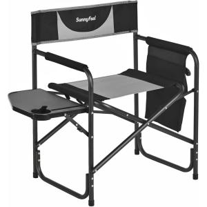 image:imageSUNNYFEEL Oversized Camping Directors Chair Portable Folding Lawn Chairs for Adults Heavy Duty with Side TablePocket for Beach FishingPicnicConcertTailgatingOutdoor Foldable Camp ChairBlack Grey