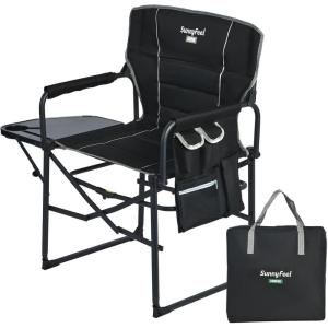 image:imageSUNNYFEEL Oversized Camping Directors Chair Portable Folding Lawn Chairs for Adults Heavy Duty with Side TablePocket for Beach FishingPicnicConcertTailgatingOutdoor Foldable Camp ChairBlack Padded