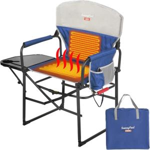 image:imageSUNNYFEEL Oversized Camping Directors Chair Portable Folding Lawn Chairs for Adults Heavy Duty with Side TablePocket for Beach FishingPicnicConcertTailgatingOutdoor Foldable Camp ChairHeated Blue