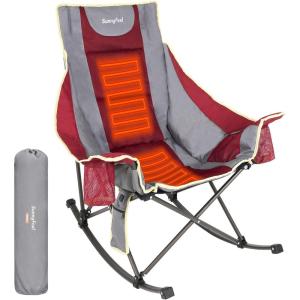 image:imageSUNNYFEEL Oversized Rocking Camping Chair Fully Padded Patio Chair with Side Pocket High Back Portable Lawn Recliner with Headrest Outdoor Camp Rocker Chairs for Adults Heavy Duty 500 LBS Carry BagHeated Rd