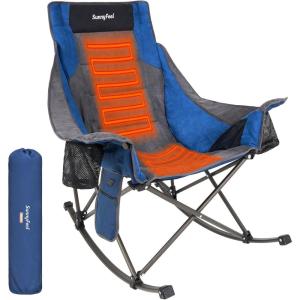 image:imageSUNNYFEEL Oversized Rocking Camping Chair Fully Padded Patio Chair with Side Pocket High Back Portable Lawn Recliner with Headrest Outdoor Camp Rocker Chairs for Adults Heavy Duty 500 LBS Carry BagHeated Bu