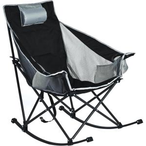 image:imageSUNNYFEEL Oversized Rocking Camping Chair Fully Padded Patio Chair with Side Pocket High Back Portable Lawn Recliner with Headrest Outdoor Camp Rocker Chairs for Adults Heavy Duty 500 LBS Carry BagBlack Grey