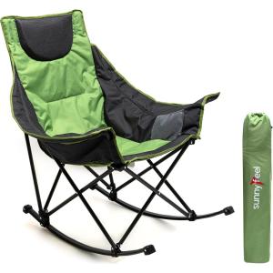 image:imageSUNNYFEEL Oversized Rocking Camping Chair Fully Padded Patio Chair with Side Pocket High Back Portable Lawn Recliner with Headrest Outdoor Camp Rocker Chairs for Adults Heavy Duty 500 LBS Carry BagGreen Grey