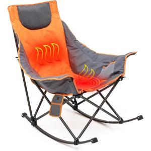 image:imageSUNNYFEEL Oversized Rocking Camping Chair Fully Padded Patio Chair with Side Pocket High Back Portable Lawn Recliner with Headrest Outdoor Camp Rocker Chairs for Adults Heavy Duty 500 LBS Carry BagHeated Orange