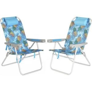 image:imageSUNNYFEEL Oversized Tall Folding Beach Chair Lightweight 17 Portable Sand Chair for Adults Heavy Duty 500 LBS with Cup Holders Foldable High Camping Lawn Chairs for CampOutdoorPicnicSportsBlue Pineapple2pack
