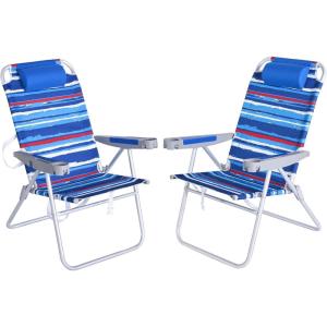 image:imageSUNNYFEEL Oversized Tall Folding Beach Chair Lightweight 17 Portable Sand Chair for Adults Heavy Duty 500 LBS with Cup Holders Foldable High Camping Lawn Chairs for CampOutdoorPicnicSportsDarkblue Stripe2pack