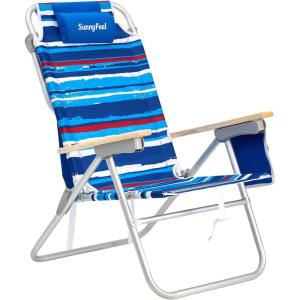 image:imageSUNNYFEEL Oversized Tall Folding Beach Chair Lightweight 17 Portable Sand Chair for Adults Heavy Duty 500 LBS with Cup Holders Foldable High Camping Lawn Chairs for CampOutdoorPicnicSportsStripe