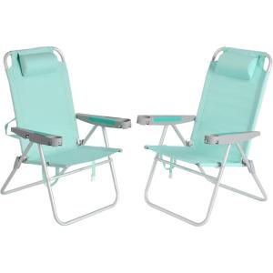 image:imageSUNNYFEEL Oversized Tall Folding Beach Chair Lightweight 17 Portable Sand Chair for Adults Heavy Duty 500 LBS with Cup Holders Foldable High Camping Lawn Chairs for CampOutdoorPicnicSportsTeal2pack