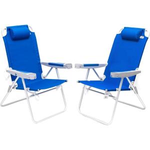 image:imageSUNNYFEEL Oversized Tall Folding Beach Chair Lightweight 17 Portable Sand Chair for Adults Heavy Duty 500 LBS with Cup Holders Foldable High Camping Lawn Chairs for CampOutdoorPicnicSportsNavy Blue2pack