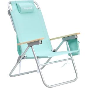 image:imageSUNNYFEEL Oversized Tall Folding Beach Chair Lightweight 17 Portable Sand Chair for Adults Heavy Duty 500 LBS with Cup Holders Foldable High Camping Lawn Chairs for CampOutdoorPicnicSportsGreen