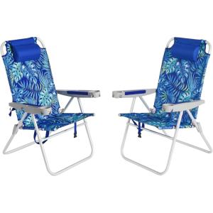 image:imageSUNNYFEEL Oversized Tall Folding Beach Chair Lightweight 17 Portable Sand Chair for Adults Heavy Duty 500 LBS with Cup Holders Foldable High Camping Lawn Chairs for CampOutdoorPicnicSportsRainforest2pack