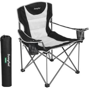 image:imageSUNNYFEEL XXL Oversized Camping Chair Heavy Duty 500 LBS for Big Tall People Above 64 Padded Portable Folding Sports Lawn Chairs with Armrest Cup Holder amp Pocket for OutdoorTravelPicnicCampGy1pc