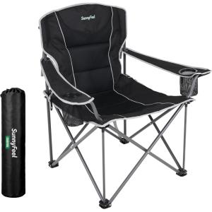 image:imageSUNNYFEEL XXL Oversized Camping Chair Heavy Duty 500 LBS for Big Tall People Above 64 Padded Portable Folding Sports Lawn Chairs with Armrest Cup Holder amp Pocket for OutdoorTravelPicnicCampBlack1pc