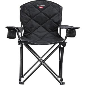 image:imageSUNNYFEEL XXL Oversized Camping Chair Heavy Duty 800 LBS for Big Tall People Padded Portable Folding Quad Lawn Chairs with Armrest Cup Holder amp Pocket for OutdoorTravelPicnicCampSportsCarbon Black800lbs1pc