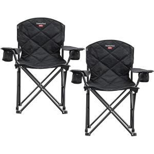 image:imageSUNNYFEEL XXL Oversized Camping Chair Heavy Duty 800 LBS for Big Tall People Padded Portable Folding Quad Lawn Chairs with Armrest Cup Holder amp Pocket for OutdoorTravelPicnicCampSportsCarbon Black800lbs2set