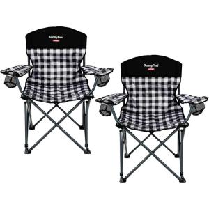 image:imageSUNNYFEEL XXL Oversized Camping Chair Heavy Duty 800 LBS for Big Tall People Padded Portable Folding Quad Lawn Chairs with Armrest Cup Holder amp Pocket for OutdoorTravelPicnicCampSportsBlack  White800lbs2pc