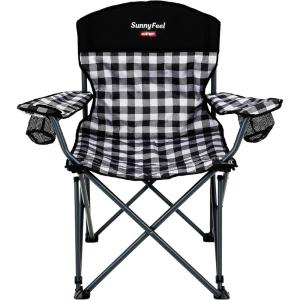 image:imageSUNNYFEEL XXL Oversized Camping Chair Heavy Duty 800 LBS for Big Tall People Padded Portable Folding Quad Lawn Chairs with Armrest Cup Holder amp Pocket for OutdoorTravelPicnicCampSportsBlack  White800lbs1pc