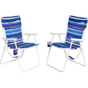 image:imageSunnyFeel 15 Tall Folding Beach Chair Oversized Portable High Seat Sand Chair for Adults Heavy Duty 300 LBS Foldable Camping Lawn Chairs for CampOutdoorTravelPicnicConcertSportsBlue Stripe2pack