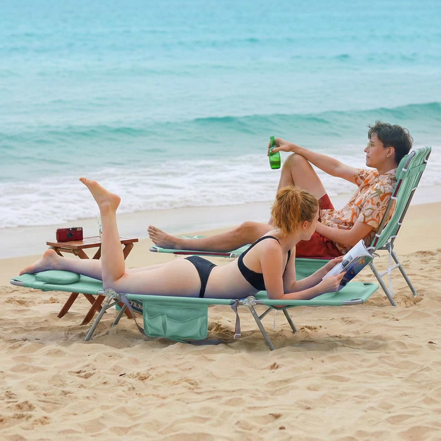 image:imageSunnyFeel Lounge Beach Chair for Adults with Face Hole Backpack Reclining Beach Chairs Lay Flat Sun Face Down Tanning Chair Portable Folding Camping Cot for Outside Pool Sunbathing ReadingTeal