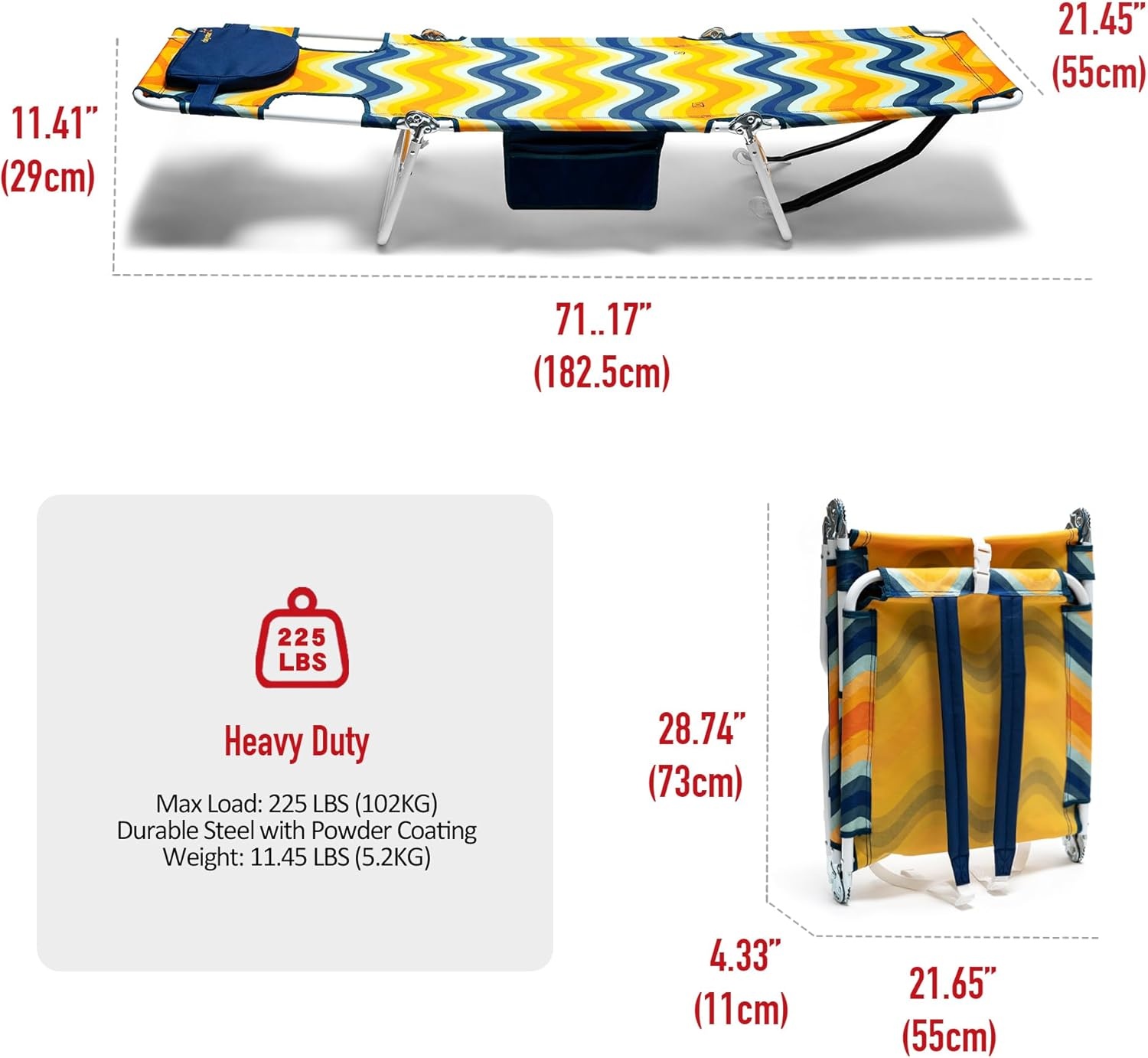 image:imageSunnyFeel Lounge Beach Chair for Adults with Face Hole Backpack Reclining Beach Chairs Lay Flat Sun Face Down Tanning Chair Portable Folding Camping Cot for Outside Pool Sunbathing ReadingOrangewave2set
