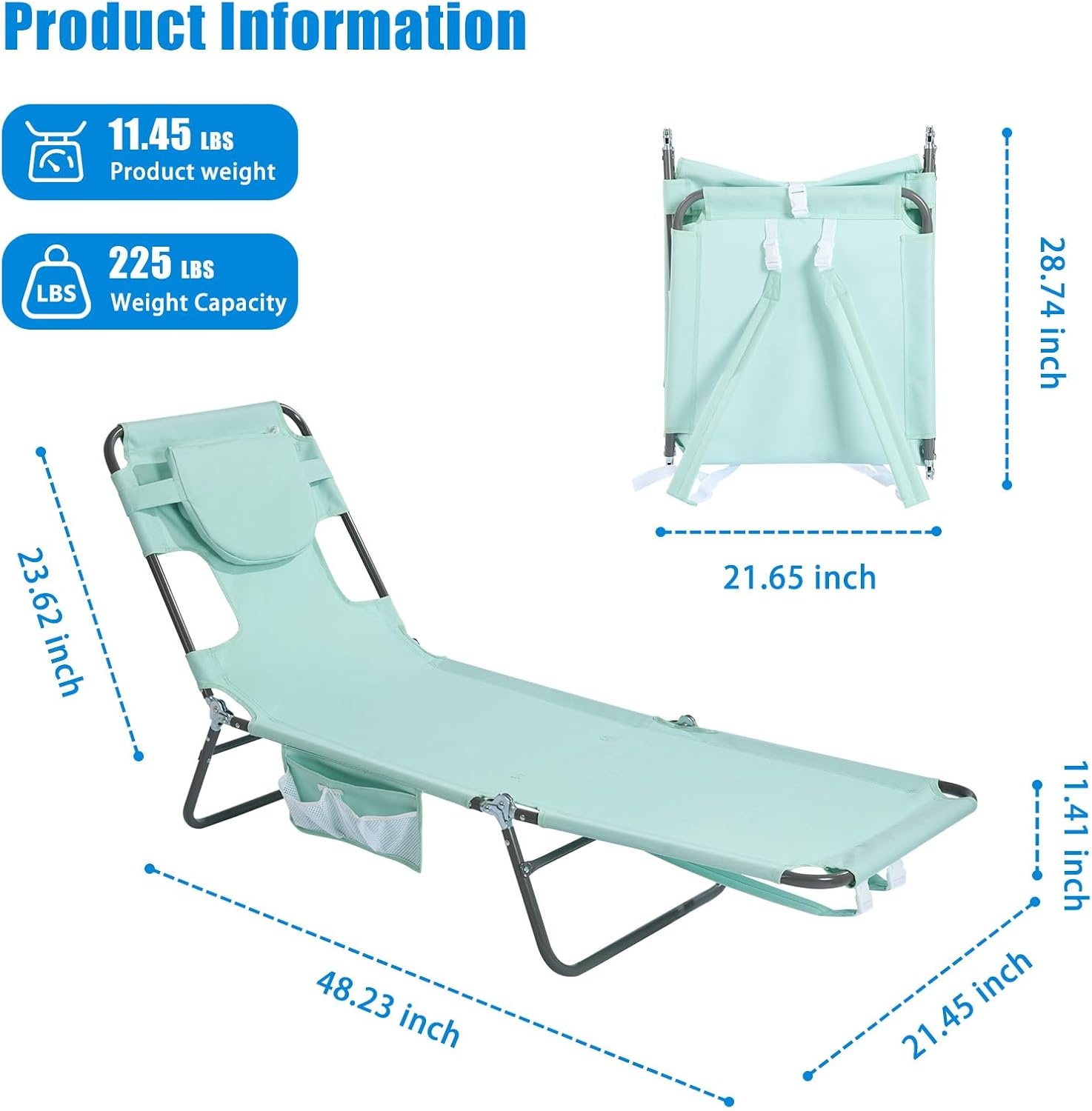 image:imageSunnyFeel Lounge Beach Chair for Adults with Face Hole Backpack Reclining Beach Chairs Lay Flat Sun Face Down Tanning Chair Portable Folding Camping Cot for Outside Pool Sunbathing ReadingTeal