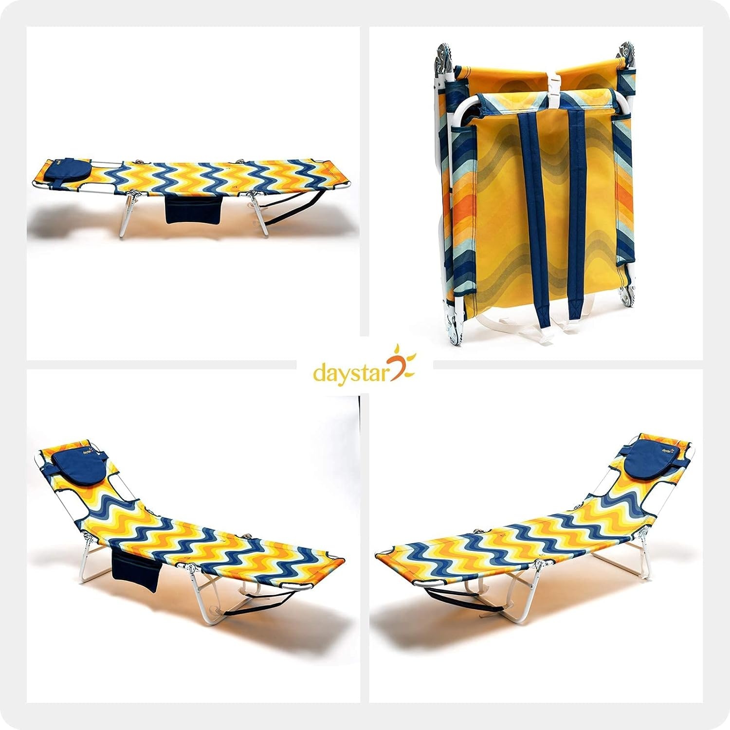 image:imageSunnyFeel Lounge Beach Chair for Adults with Face Hole Backpack Reclining Beach Chairs Lay Flat Sun Face Down Tanning Chair Portable Folding Camping Cot for Outside Pool Sunbathing ReadingOrange Wave