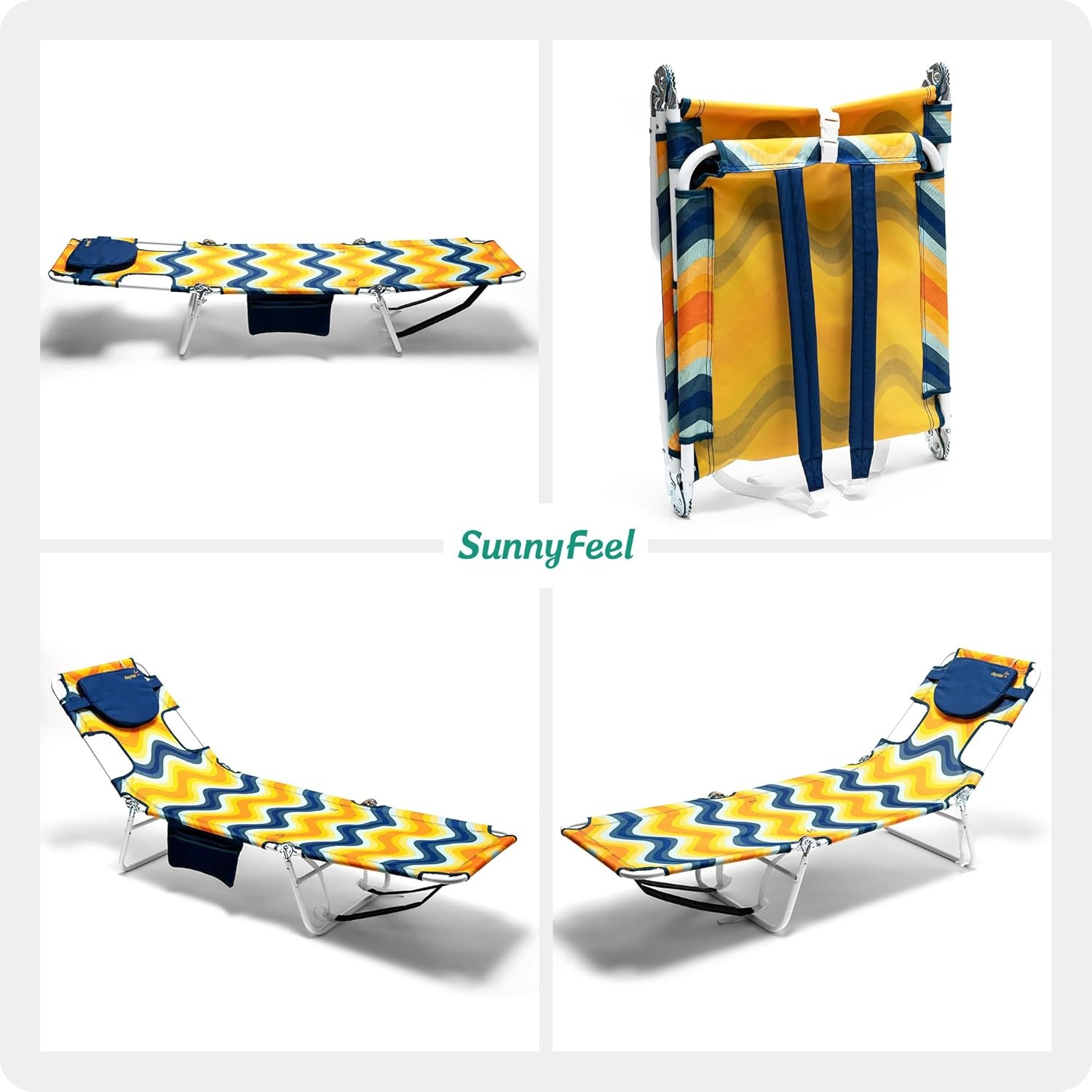 image:imageSunnyFeel Lounge Beach Chair for Adults with Face Hole Backpack Reclining Beach Chairs Lay Flat Sun Face Down Tanning Chair Portable Folding Camping Cot for Outside Pool Sunbathing ReadingOrangewave2set