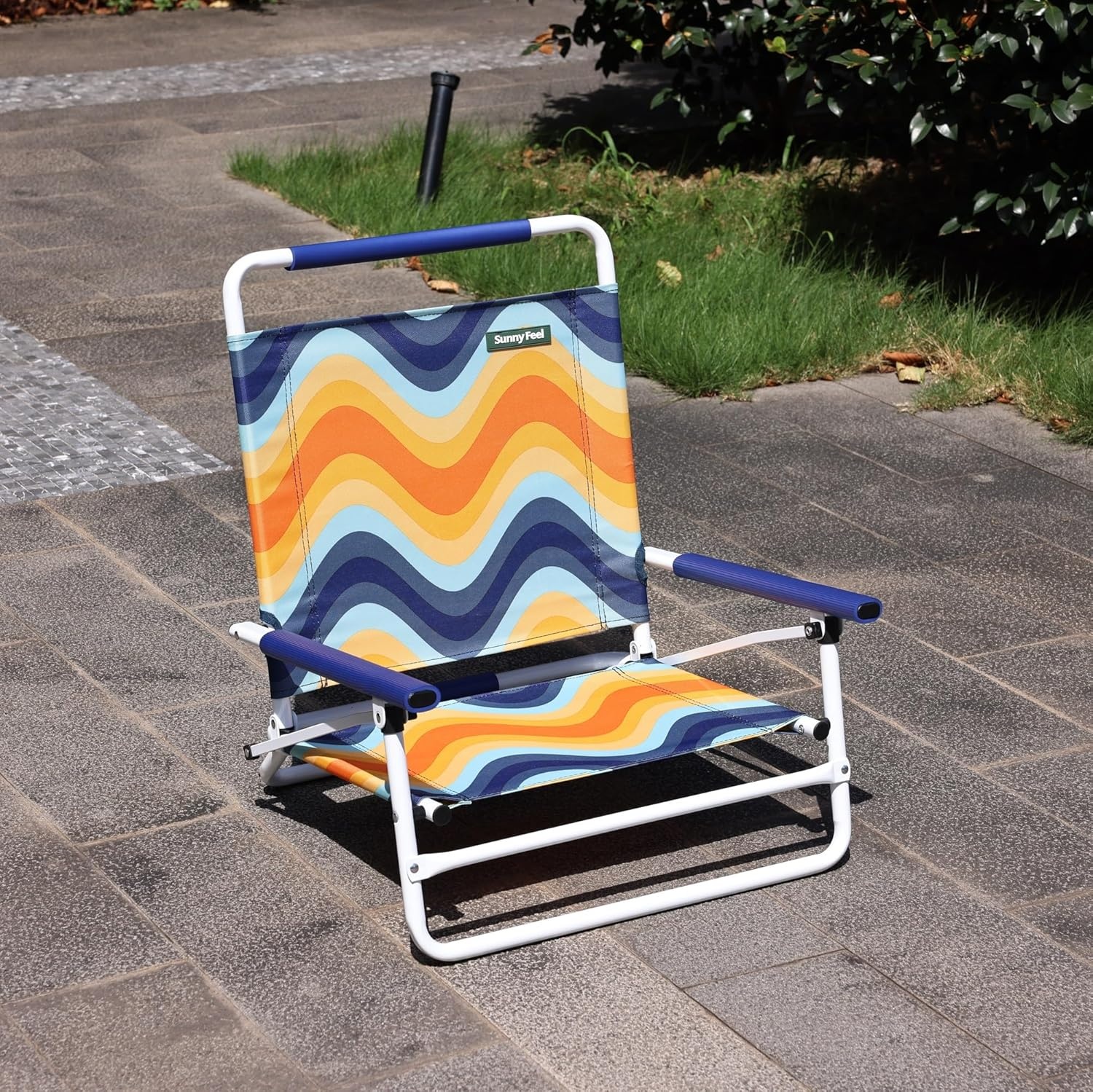 image:imageSunnyFeel Low Folding Beach Chair for Adults Lightweight Beach Chair Portable Camping Sand Chairs with Hard Armrest Supports 300lbs for Beach Lawn ConcertOrange Wave