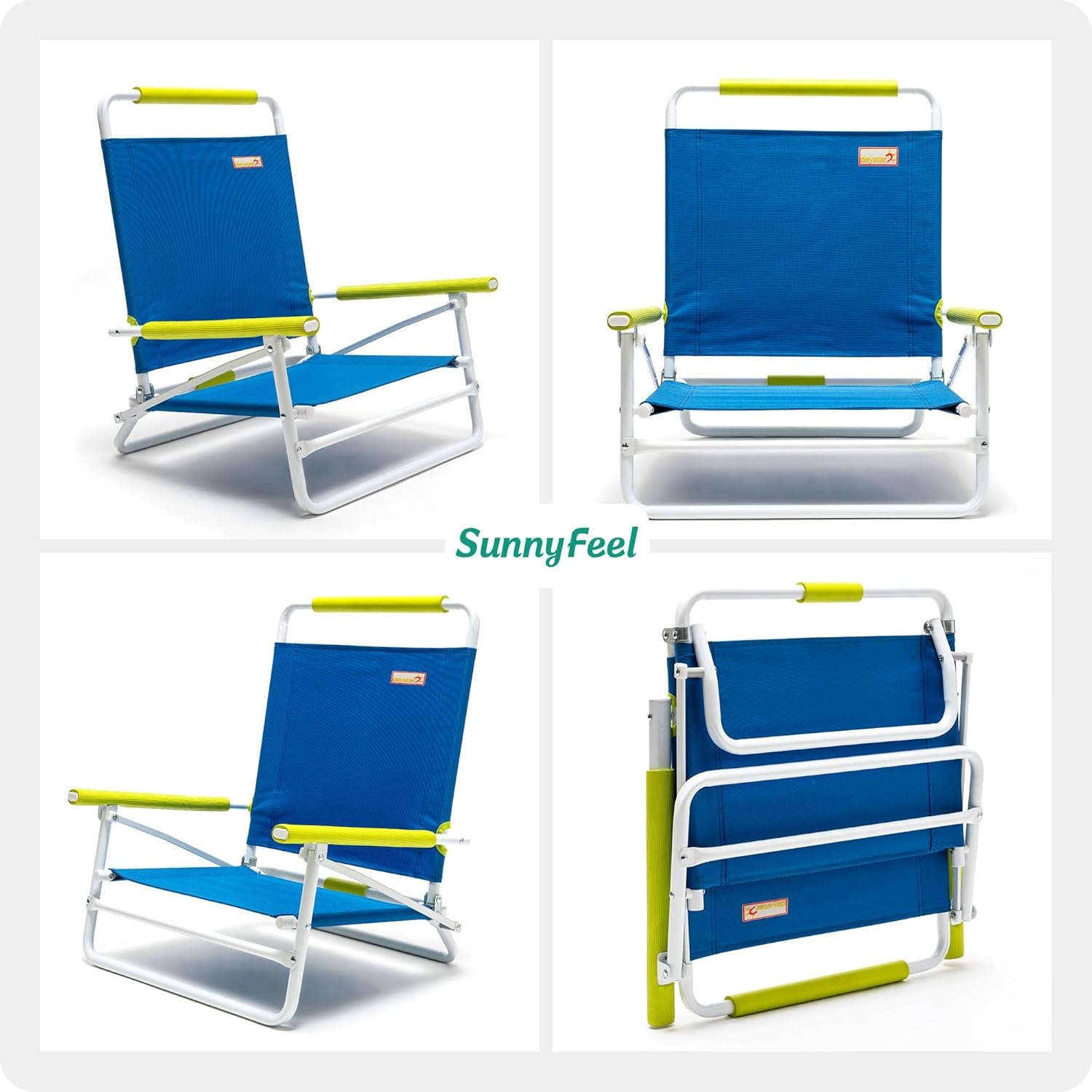 image:imageSunnyFeel Low Folding Beach Chair for Adults Lightweight Beach Chair Portable Camping Sand Chairs with Hard Armrest Supports 300lbs for Beach Lawn ConcertBlue2set