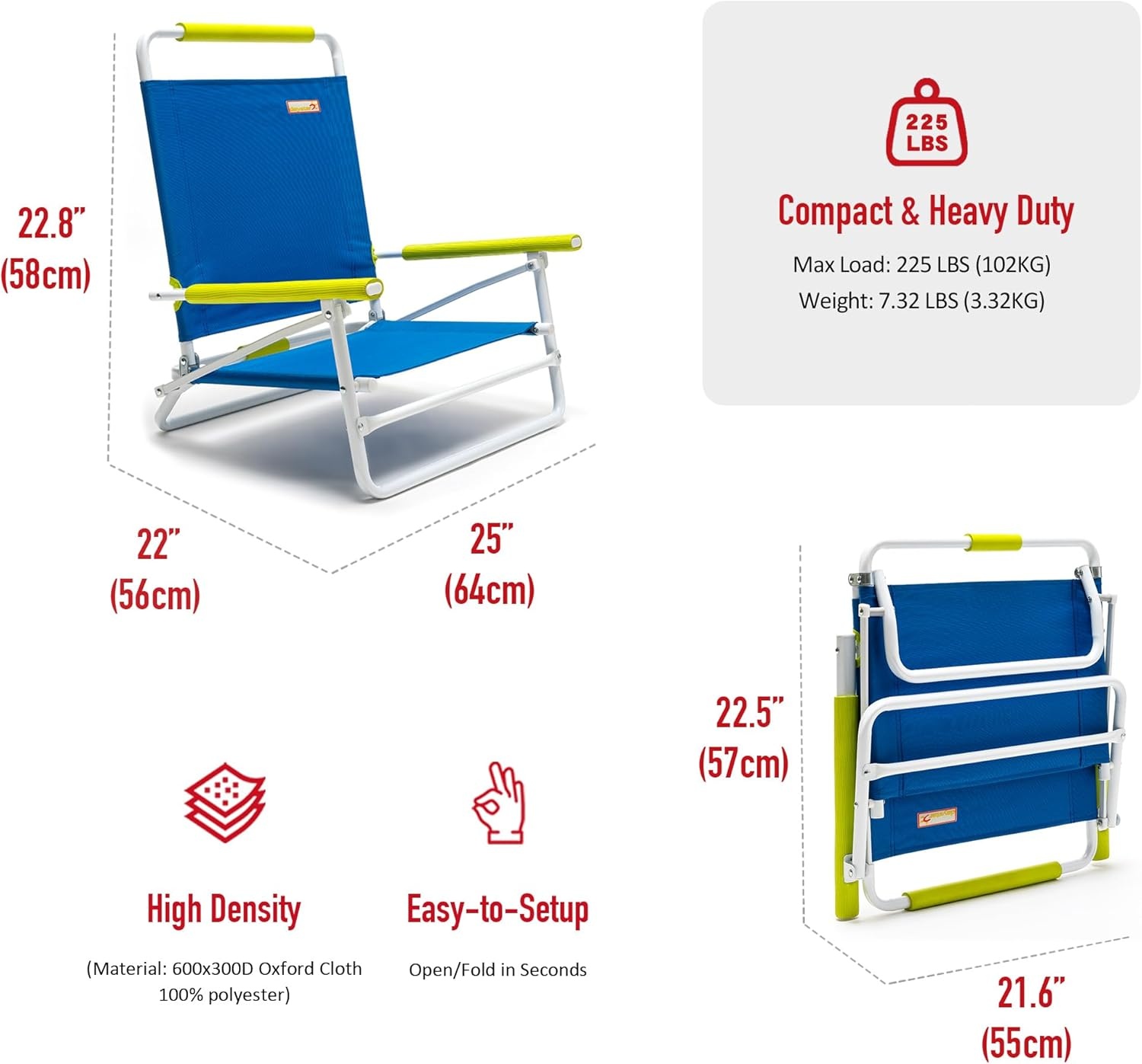 image:imageSunnyFeel Low Folding Beach Chair for Adults Lightweight Beach Chair Portable Camping Sand Chairs with Hard Armrest Supports 300lbs for Beach Lawn ConcertBlue2set