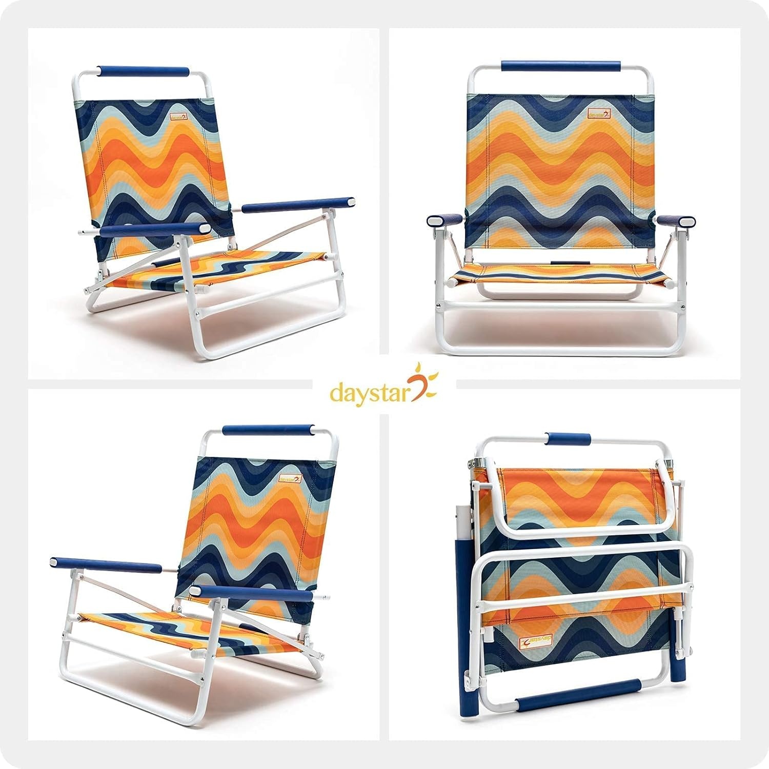 image:imageSunnyFeel Low Folding Beach Chair for Adults Lightweight Beach Chair Portable Camping Sand Chairs with Hard Armrest Supports 300lbs for Beach Lawn ConcertOrange Wave